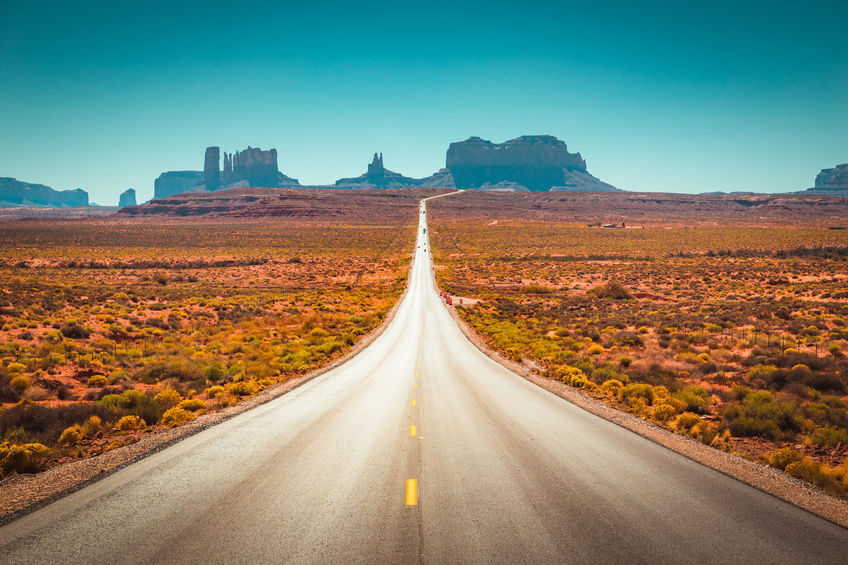 Classic highway view in Monument Valley, USA